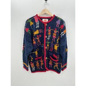 Vintage Amano Cardigan Handknit Wool Handmade Pachamama Size Large